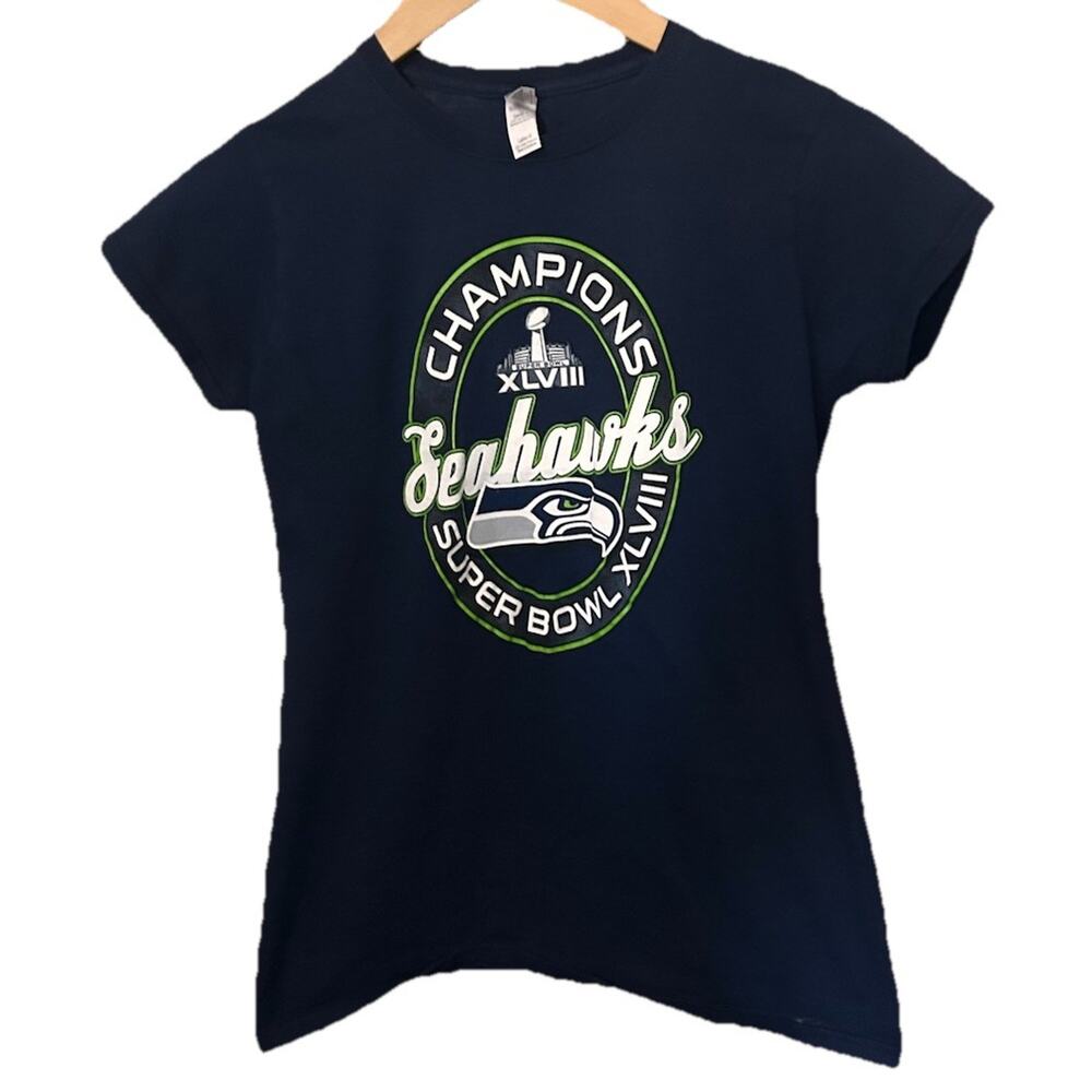 SEATTLE SEAHAWKS Super Bowl XLVIII WOMEN Medium Blue GILDAN SOFT T-SHIRT NFL-275